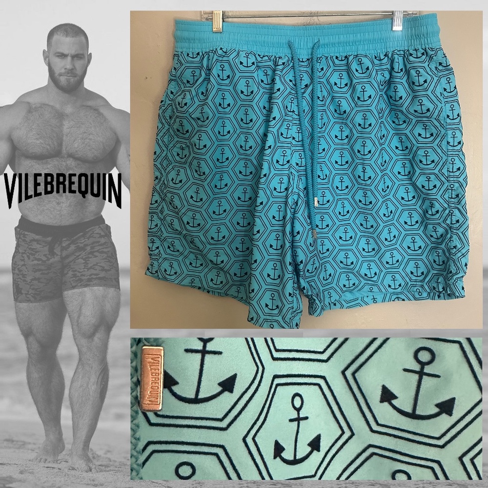 Vilebrequin Turquoise Anchor Print Swim Trunks